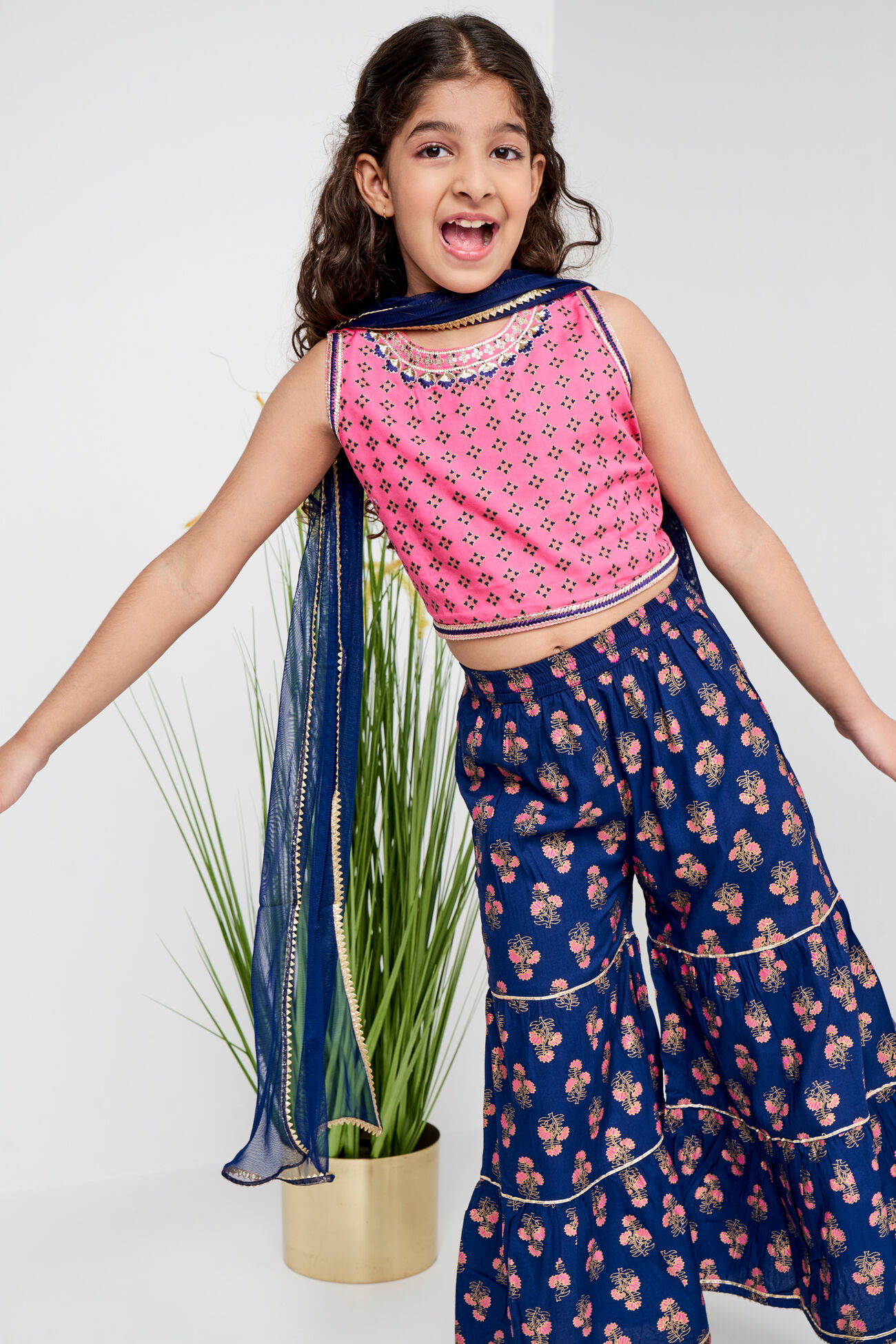 Indigo Khadi Print Flared Suit, Indigo, image 1